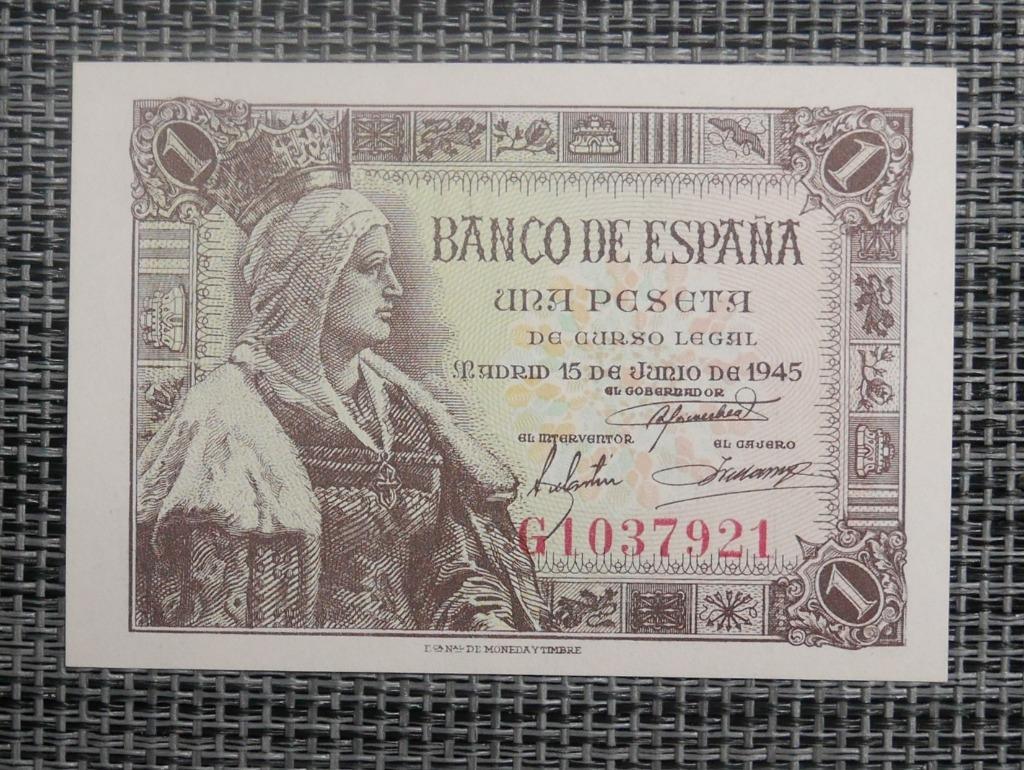 Bankbiljet 1 Peseta Spanje 1945 UNC, Ophalen of Verzenden, Overige landen, Setje