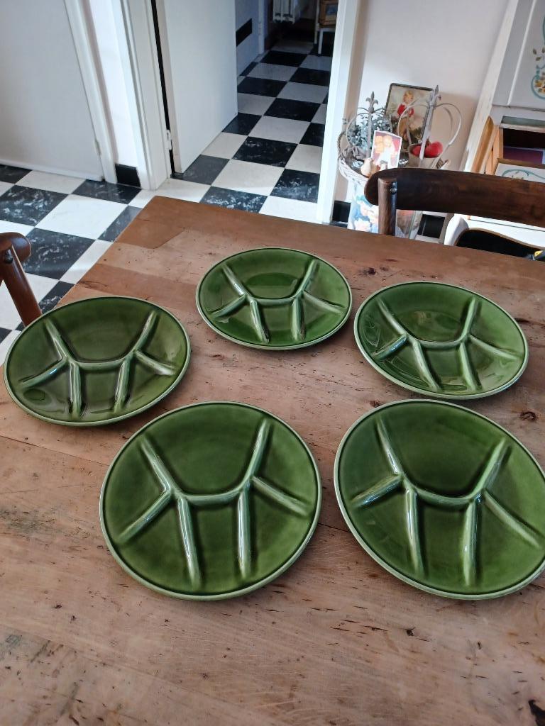 KERALUX BOCH FRERES 5 groene fondueborden, Antiek en Kunst, Ophalen of Verzenden