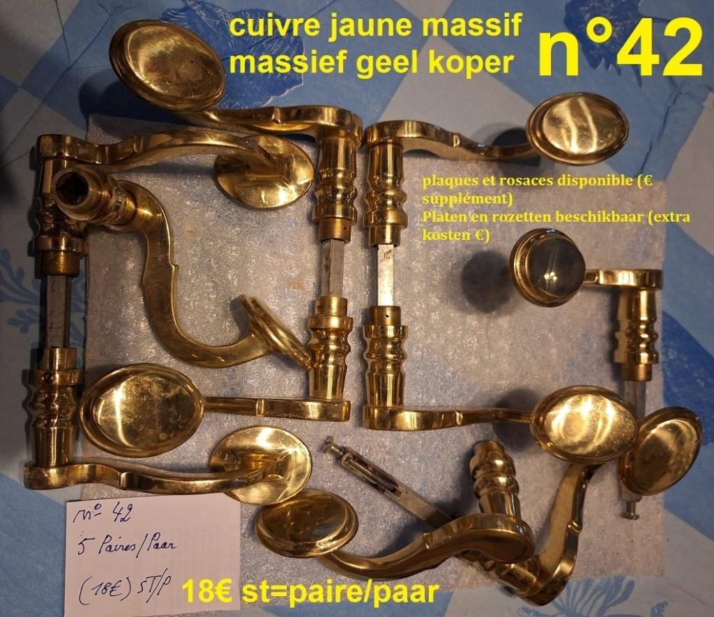 42/66poignée/porte/laiton massif/messing/deurklinken/handvat, Bricolage & Construction, Enlèvement ou Envoi, Utilisé