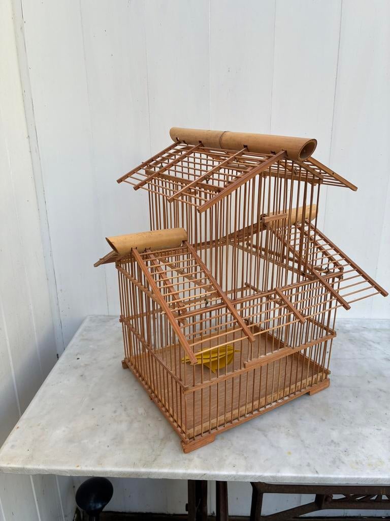 Retro houten sier vogelkooi. decoratief, Antiek en Kunst, Ophalen