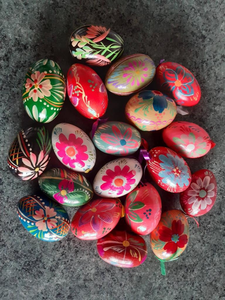 Houten paaseieren handgeschilderd, Ophalen of Verzenden, Zo goed als nieuw