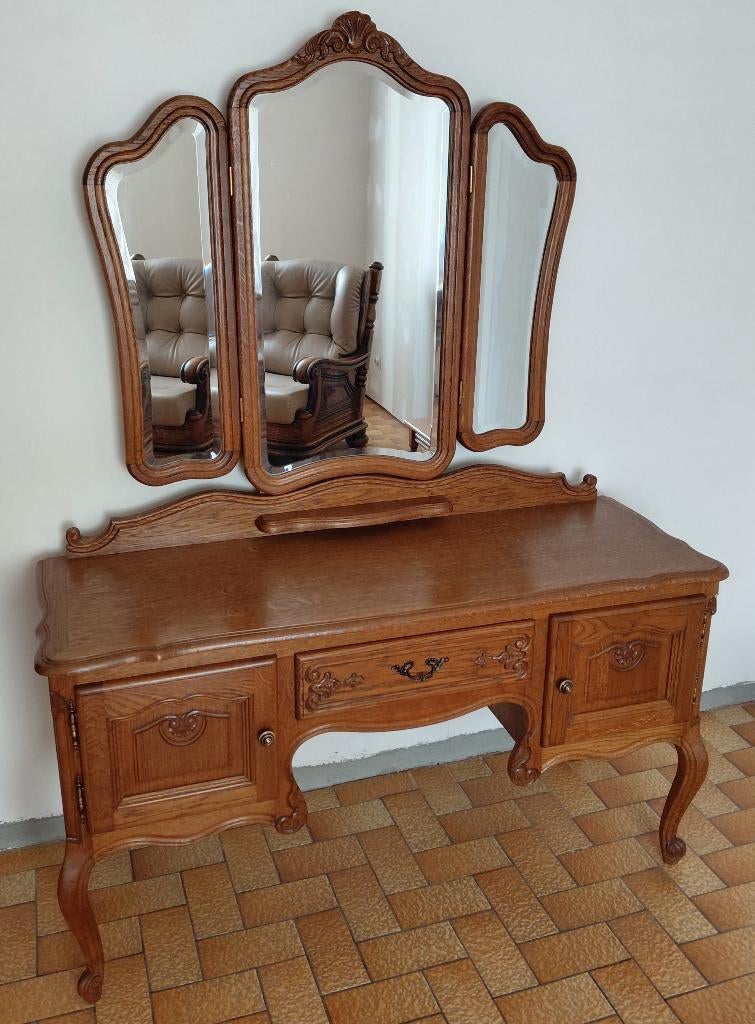 Eiken dressoir/dressing met 3 spiegels, Ophalen, Gebruikt, 100 tot 150 cm, Eikenhout