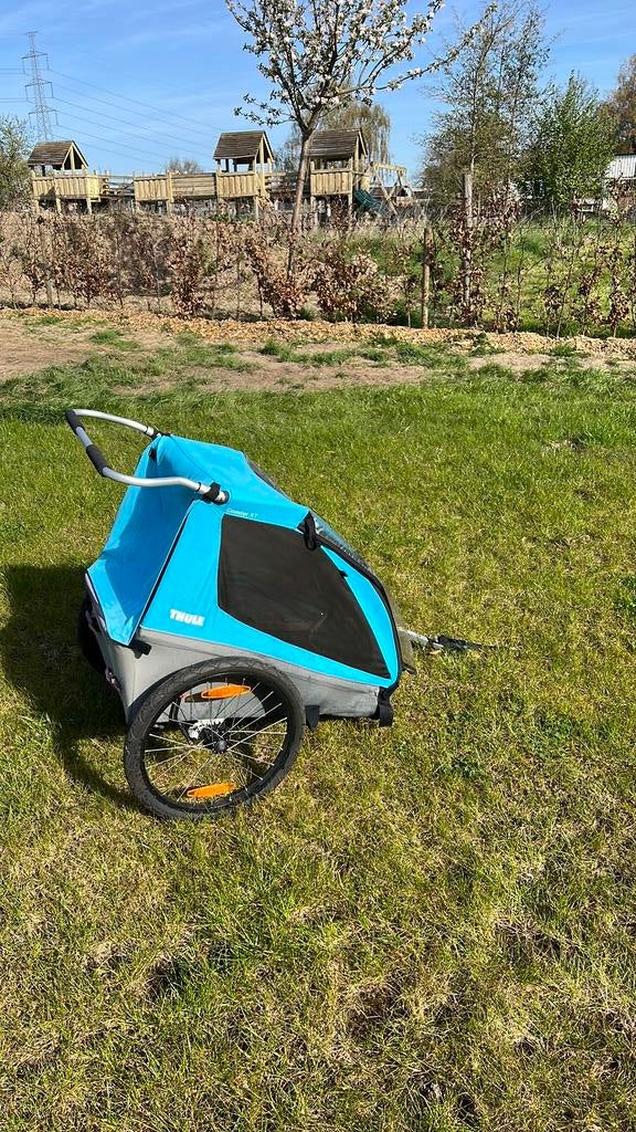Thule fietskar Coaster XT blauw + accesoires, Ophalen, Gebruikt, Aanhangfiets