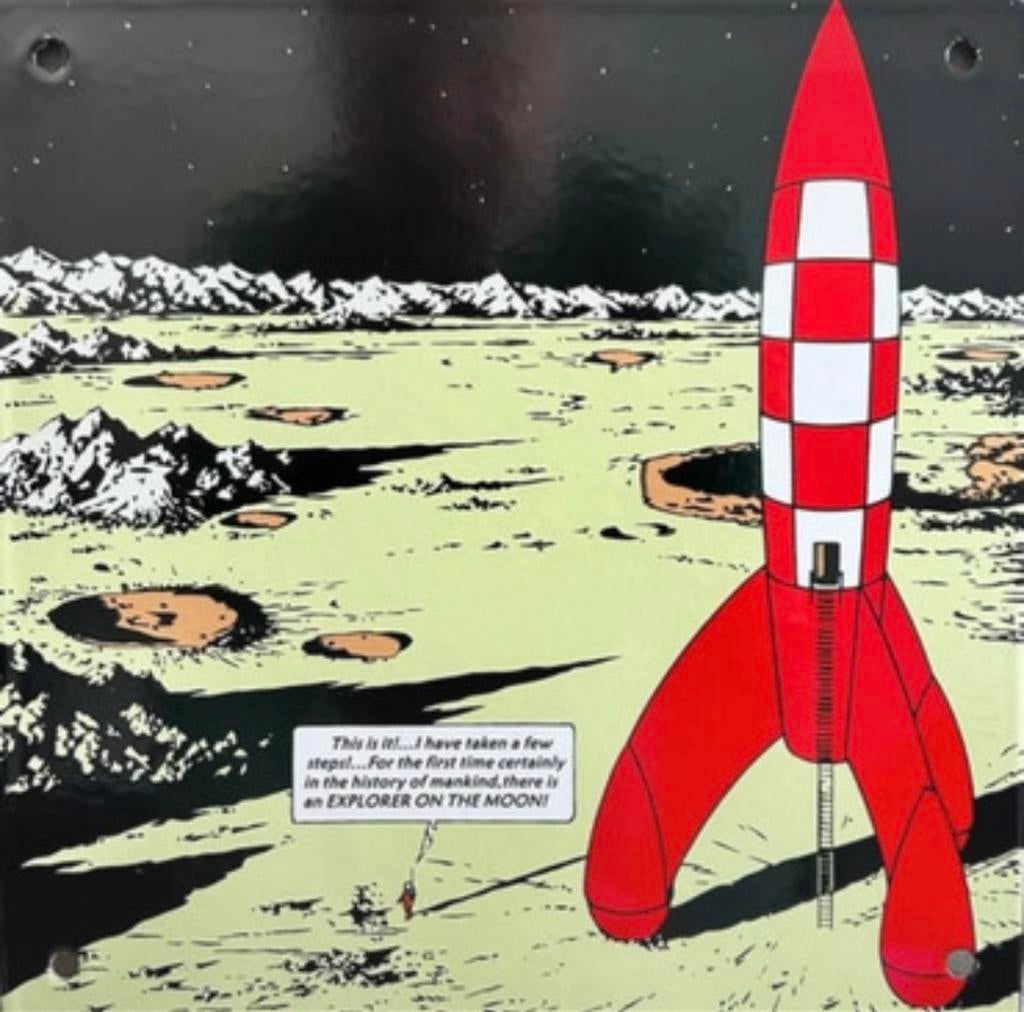 Geëmailleerde plaat Tintin raket op de maan, Ophalen of Verzenden