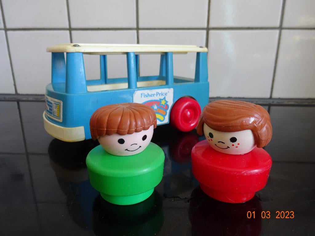 Vintage Fisher-Price Little People Blue Bus White Trim Red, Ophalen of Verzenden