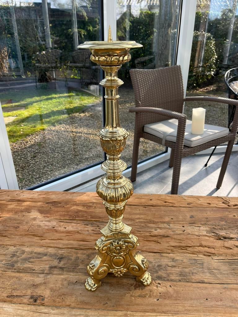 Grote vintage messing kandelaar / altaarkandelaar, Antiek en Kunst, Ophalen