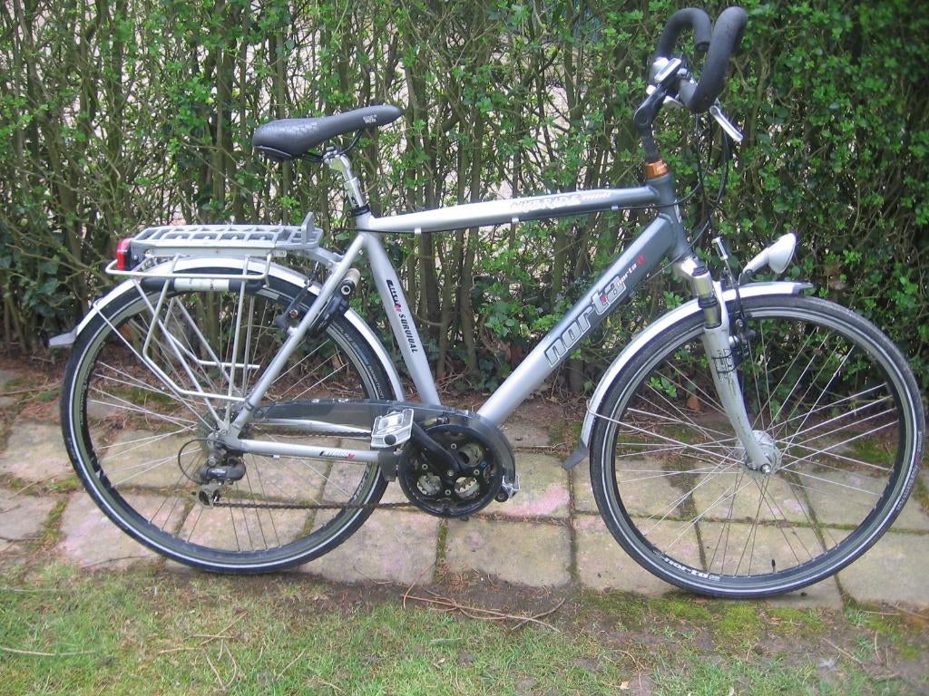 28 inch Norta hybride herenfiets met vlinderstuur 24 vitt, Fietsen en Brommers, Gebruikt, Versnellingen, 53 tot 57 cm, Ophalen