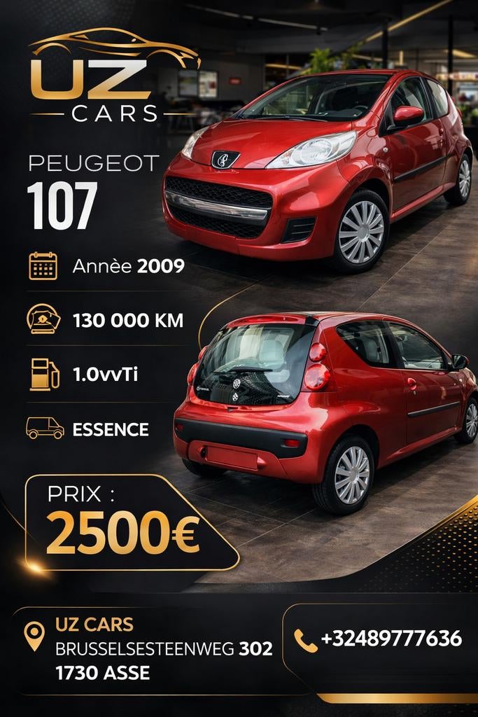 Peugeot 107.  2009. 134000km 1.0ess.   0489777636, Autos, Achat, Entreprise, Autres couleurs, Noir