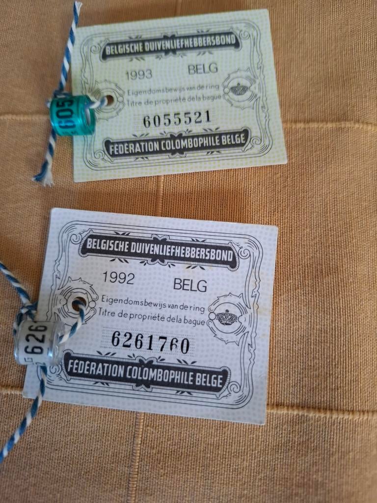 Duivenring met kaartje 1992 en 93