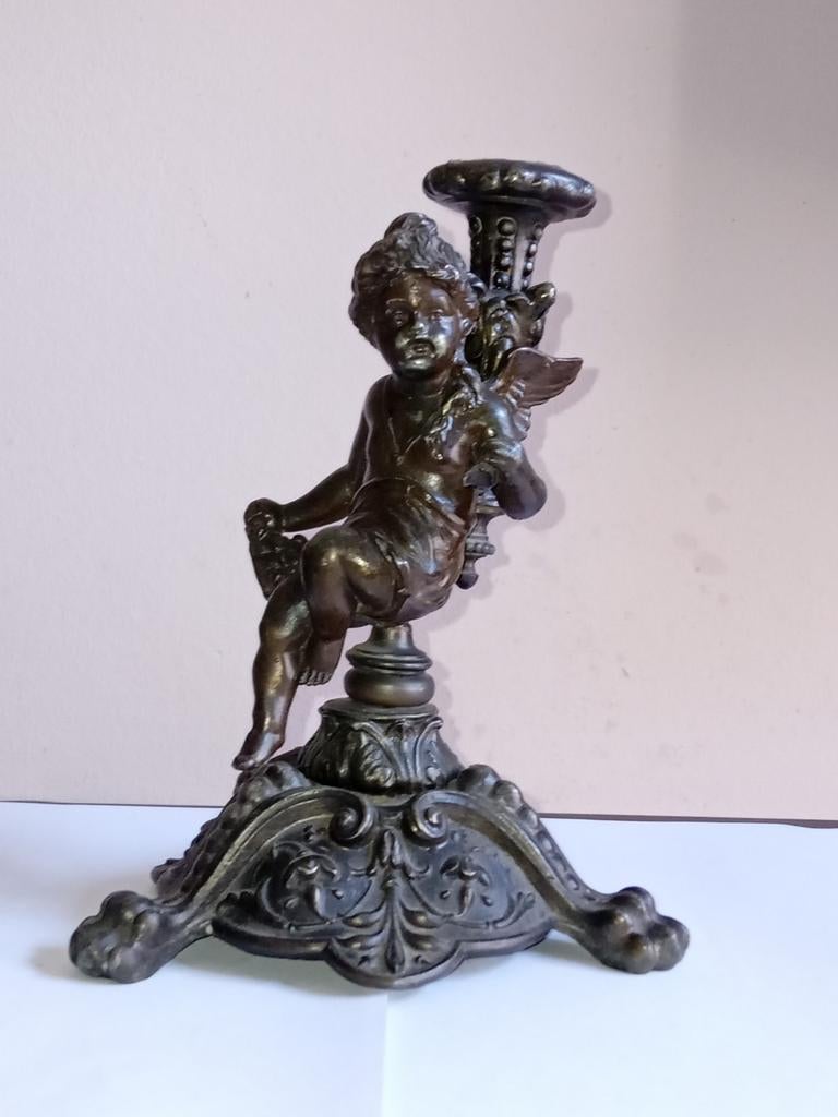 Kandelaar of kandelaar in brons of zemak, Antiek en Kunst, Ophalen of Verzenden, Brons