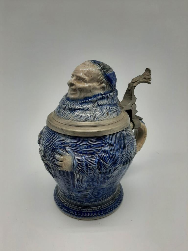 Vintage bierkruik (van steen en tin) oud, Enlèvement ou Envoi