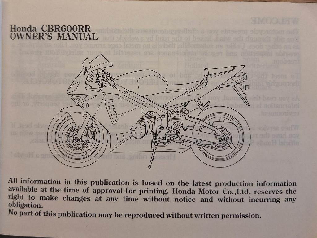 Manuel d'utilisation d'origine de la Honda CBR600RR - Manuel, Motos, Modes d'emploi & Notices d'utilisation, Honda, Envoi