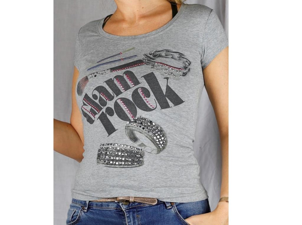 Grijs tshirt met tekening & strass - Maat small / medium, Envoi, Gris