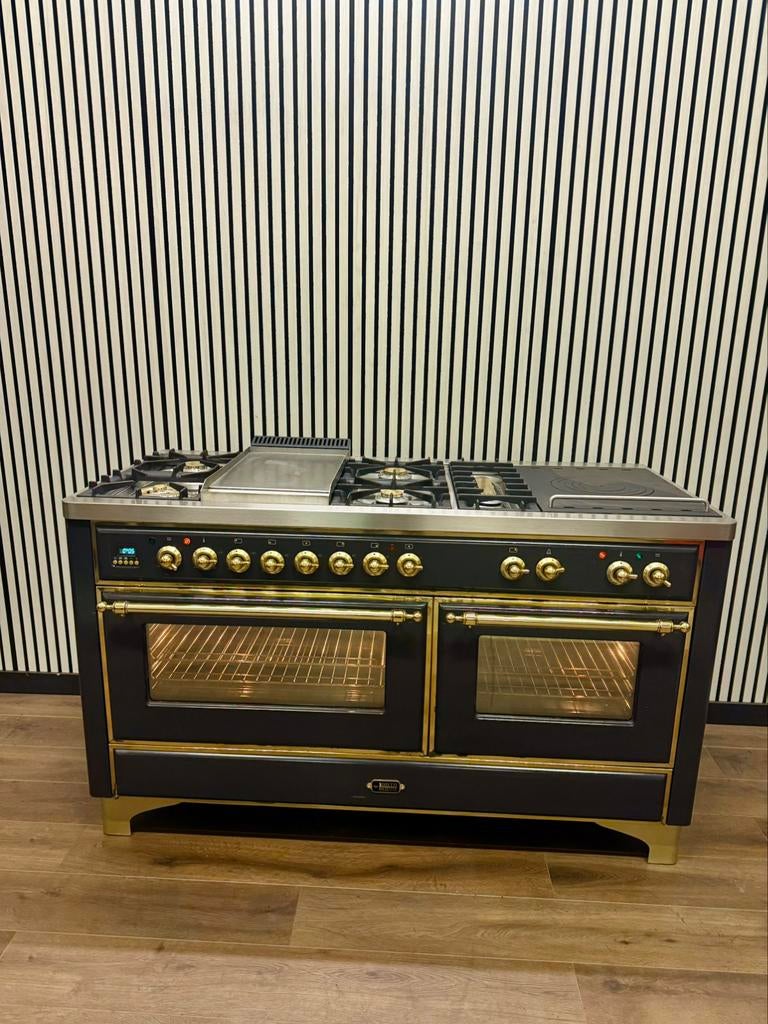 Luxe Fornuis Boretti Majestic 7 pits antraciet/messing 150cm, Elektronische apparatuur, Fornuizen, Ophalen of Verzenden, Inductie