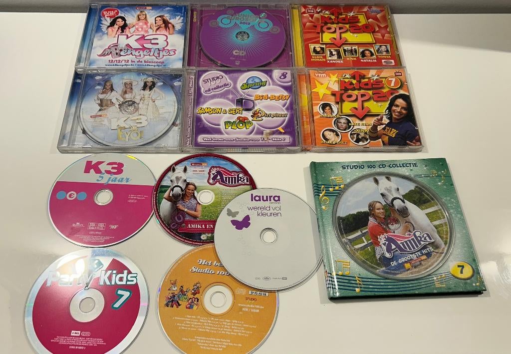 12 kinder CD's (Amika, Laura, K3, Studio 100, ...), Ophalen of Verzenden, Gebruikt, Muziek