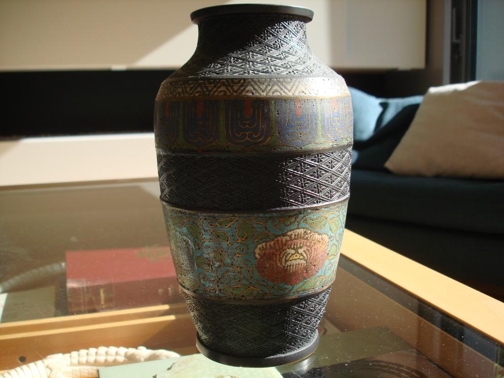 antieke CHINESE cloisonné & brons vaas bronze vase chinois, Antiquités & Art, Enlèvement ou Envoi