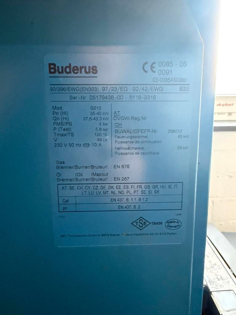 Buderus G215 - Logalux LT - Weishaupt, Enlèvement, Utilisé, 60 à 150 cm, 800 watts ou plus