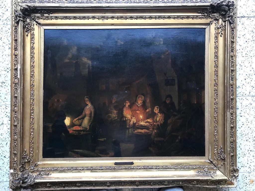 Peinture - scène de soirée Clair Obscur van Grootvelt, Antiquités & Art, Art | Peinture | Classique, Enlèvement