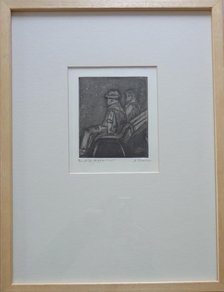 GERARD DEWEER / ZITTEND KOPPEL / ZW-W ETS / 42x32cm / KADER, Antiek en Kunst, Ophalen of Verzenden