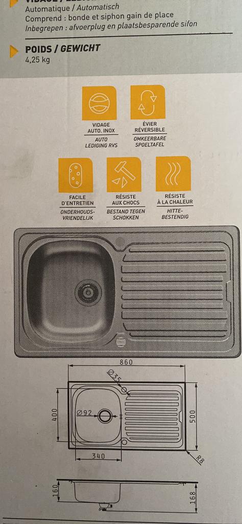 Evier inox, Enlèvement, Neuf