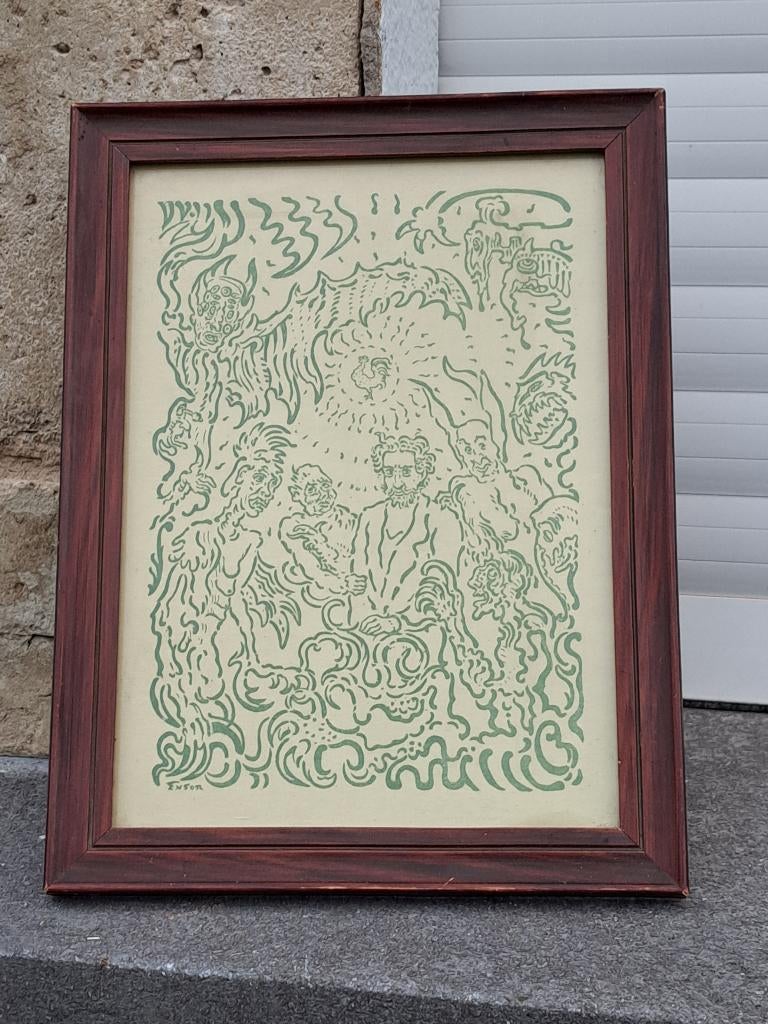 lithographie signe james ensor, Antiek en Kunst, Ophalen of Verzenden