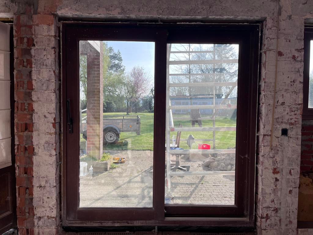 Hefschuifraam meranti dubbel glas 203x210,5 cm, Doe-het-zelf en Bouw, Raamkozijnen en Schuifdeuren, Ophalen, Gebruikt, 150 tot 225 cm