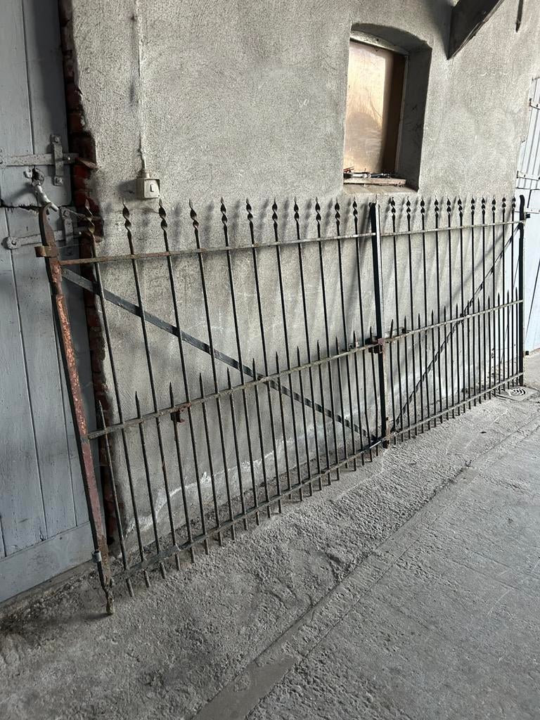Authentiek dubbel vol smeedijzeren hekken poort 3m45, Ophalen, Gebruikt, IJzer, Tuinhek