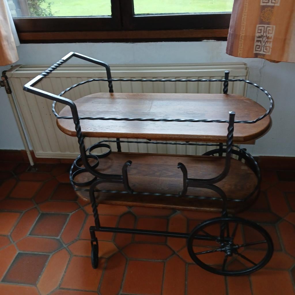 Desserte en chêne fer forgé, Maison & Meubles, Enlèvement, Chêne