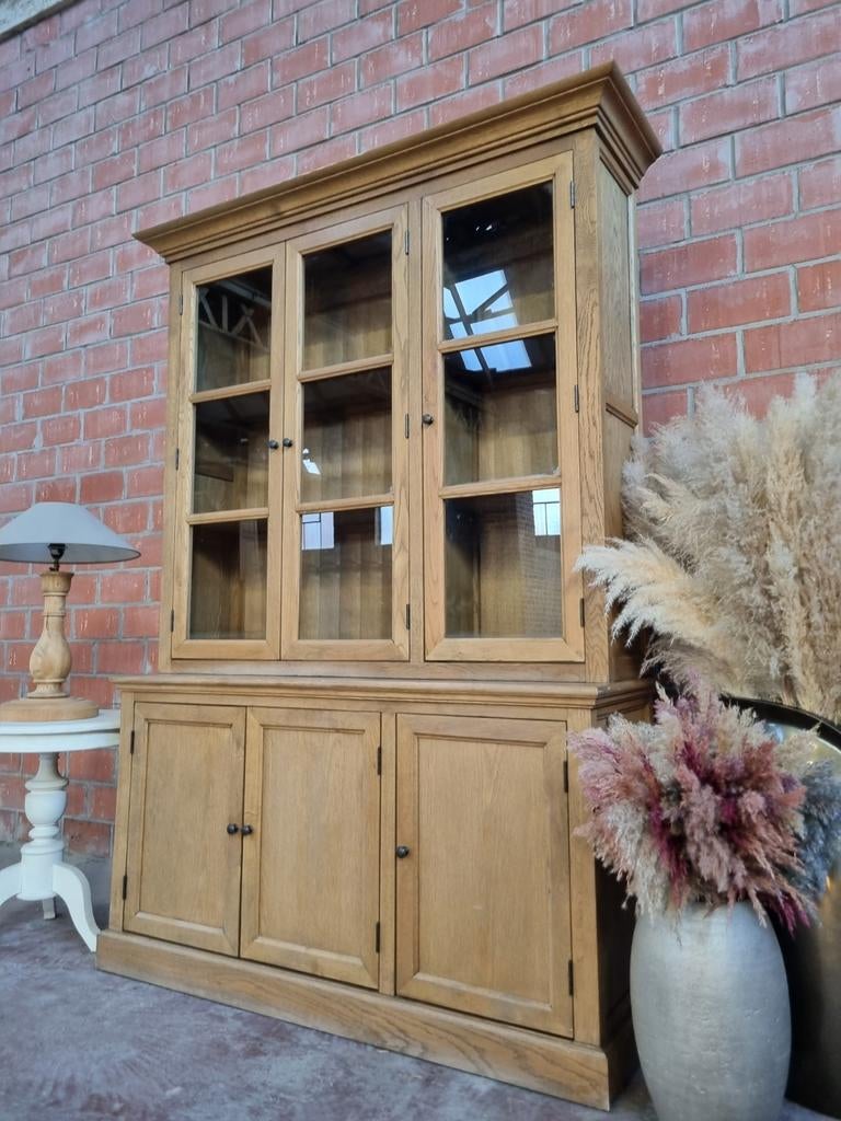 Eiken buffetkast/vitrinekast art:95/26, Huis en Inrichting, Kasten | Buffetkasten, Ophalen, Met deur(en), 200 cm of meer, 150 tot 200 cm