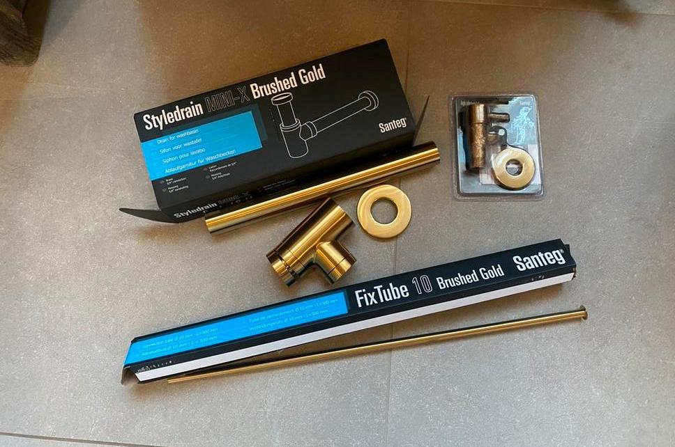 Mini afvoer, FixTibe, hoekstopkraan Gold, Ophalen, Nieuw
