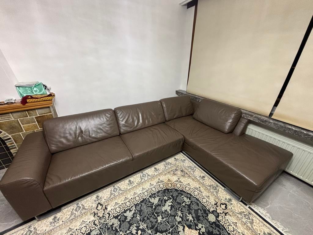 Echte leer hoek zetel, Maison & Meubles, Canapés | Coins salons complets, Enlèvement, Cuir