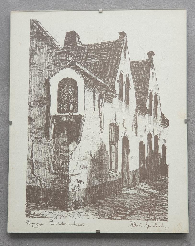 Lithografie Brugge van Albert Goethals, Ophalen of Verzenden