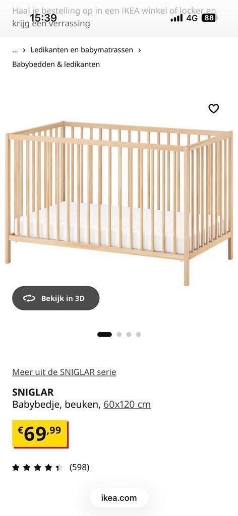 Baby bed, Ophalen, Nieuw, Minder dan 140 cm, Matras