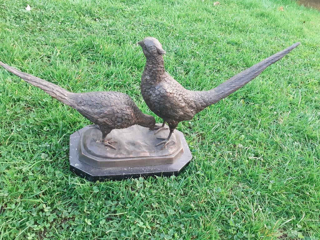COUPLE DE FAISAN EN BRONZE SUR SOCLE MARBRE, Antiquités & Art, Enlèvement