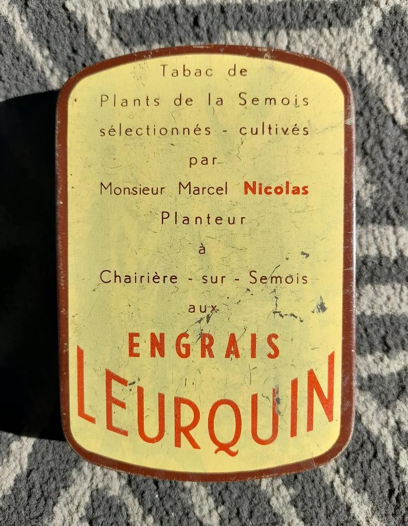 Boite à tabac Nicolas - Chairière - Semois - Leurquin, Collections, Boîte en métal, Utilisé, Envoi