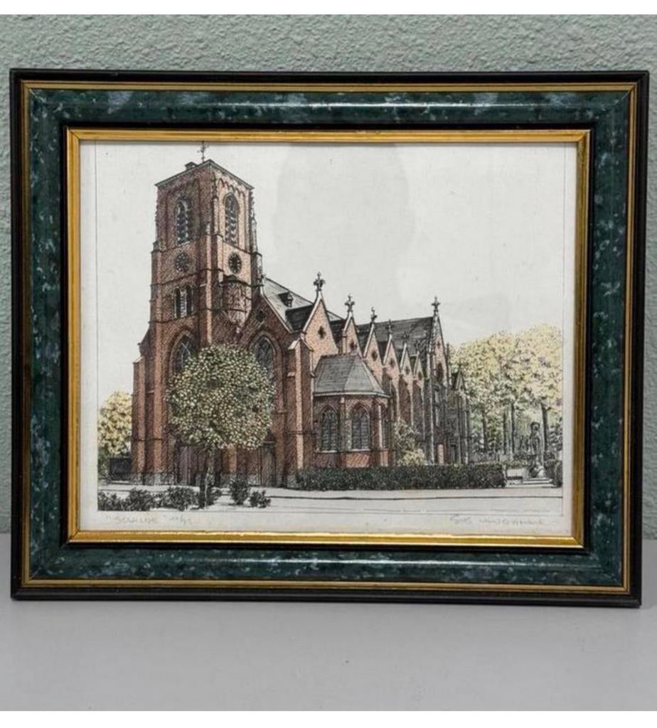 Tekening Belgie Schilde kerk Sint-Guibertus Sus Candalime, Antiek en Kunst, Kunst | Tekeningen en Fotografie, Ophalen of Verzenden