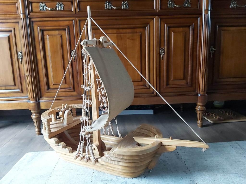 Prachtig groot houten zeilschip decoratiestuk – 90 cm lang, Hobby en Vrije tijd, Modelbouw | Boten en Schepen, Ophalen of Verzenden