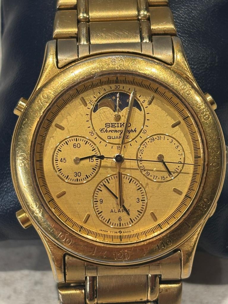 Seiko horloge chronograph moonphase, met nieuwe batterij!, Handtassen en Accessoires, Horloges | Dames, Ophalen, Seiko