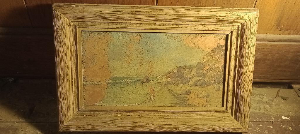 Petite peinture ancienne, à restaurer, 30x19, n220, Antiquités & Art, Enlèvement ou Envoi