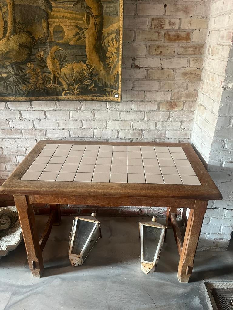 Antieke kleine boerentafel met tegels, Enlèvement ou Envoi