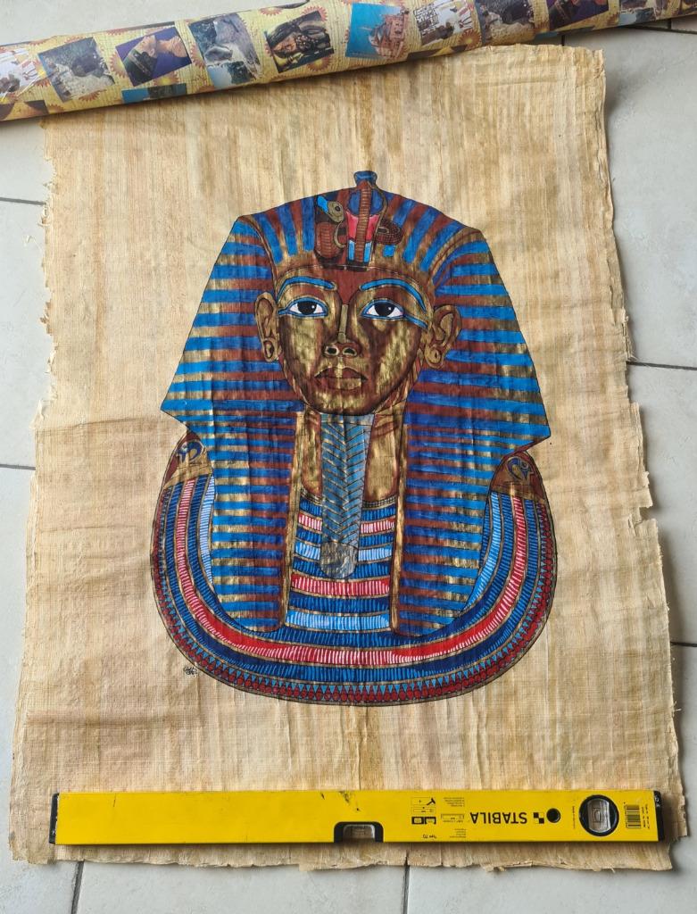 Masque d'or de Toutankhamon sur papyrus (66 x 94 cm), Antiquités & Art, Enlèvement ou Envoi
