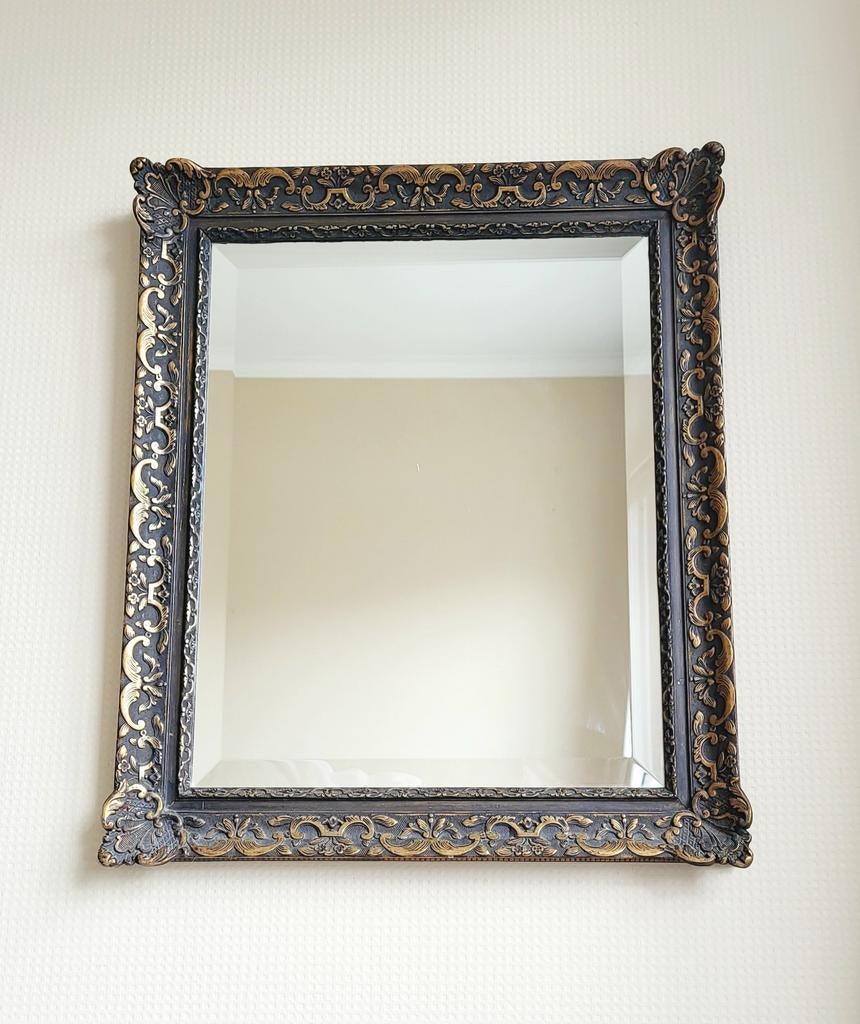 Prachtige grote antieke goudkleurige facet geslepen spiegel!, Ophalen of Verzenden