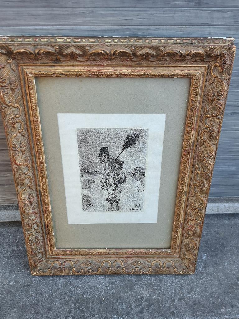 Gravure personnage signe james ensor, Antiek en Kunst, Kunst | Etsen en Gravures, Ophalen of Verzenden