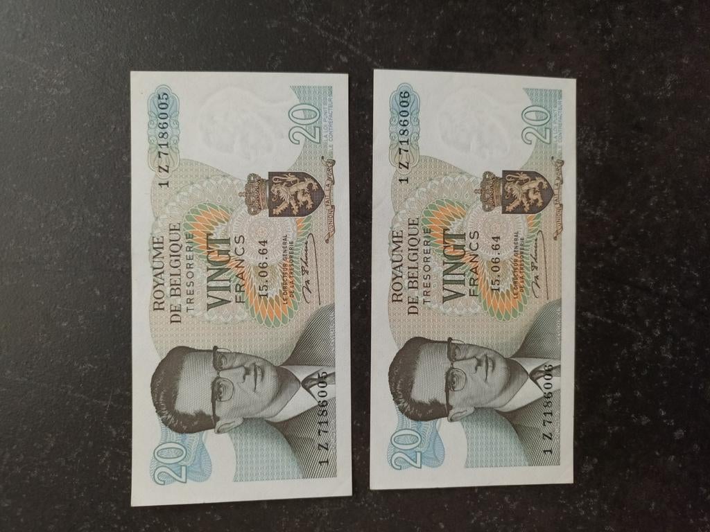 2 opeenvolgende nieuwstaat 20 francs D´haese n, Ophalen of Verzenden, Setje