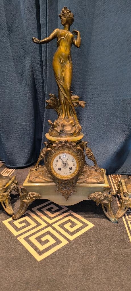 Antieke schouwklok zamak met onix, h 70 cm, Antiek en Kunst, Antiek | Klokken, Ophalen