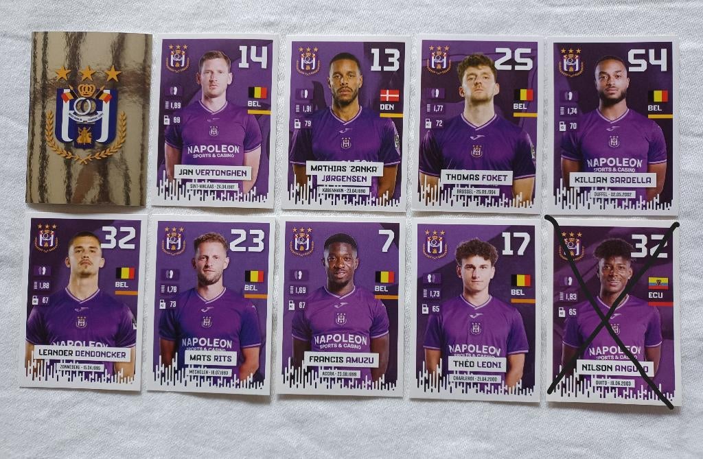 9 stickers RSC Anderlecht Pro league 2024-2025, Ophalen of Verzenden, Zo goed als nieuw, Meerdere stickers