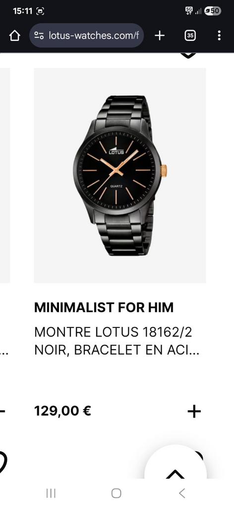 Montre pour homme noir, Bijoux, Sacs & Beauté, Montres | Hommes, Enlèvement ou Envoi, Comme neuf