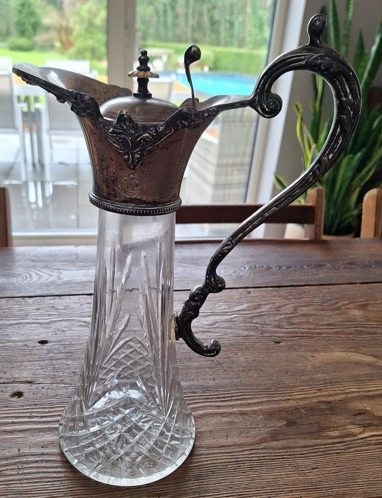 Kristal karaf met zilver inlegwerk, Antiek en Kunst, Ophalen of Verzenden