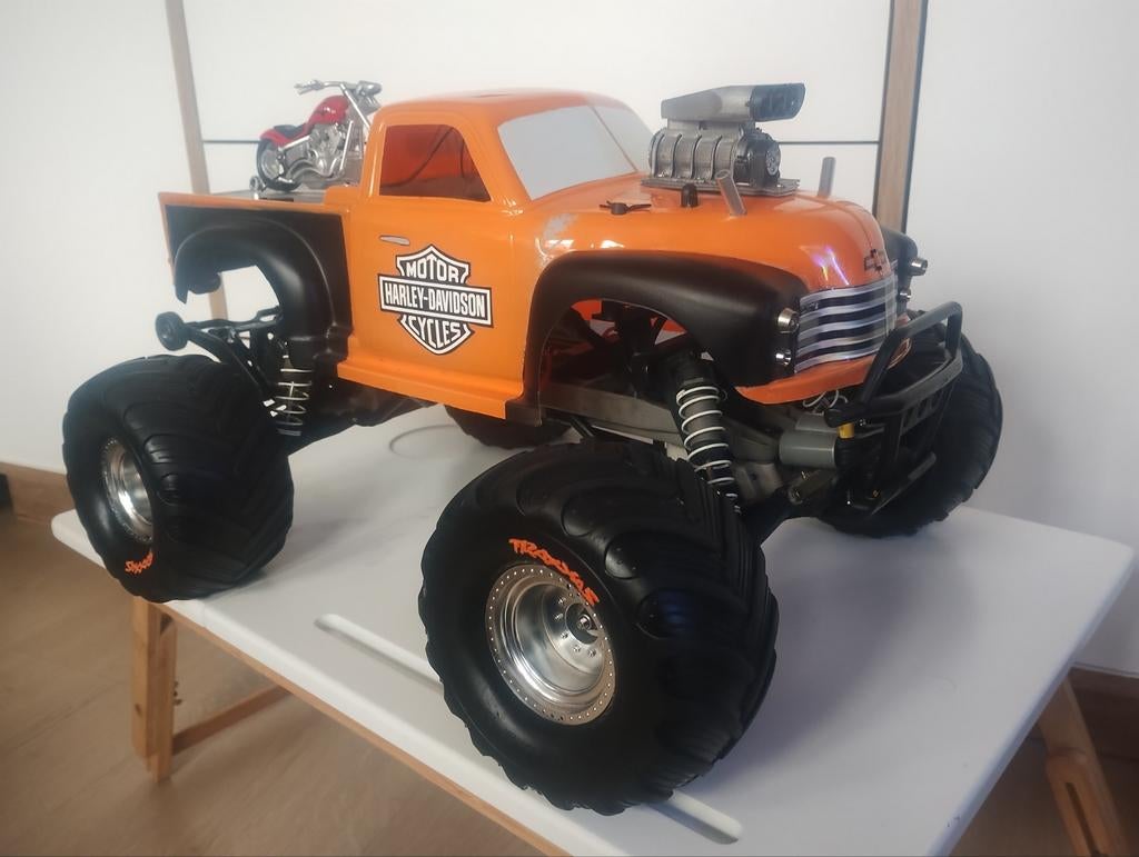 Traxxas Stampede Harley-Davidson monster truck, Elektro, Ophalen of Verzenden, Zo goed als nieuw, Schaal 1:10