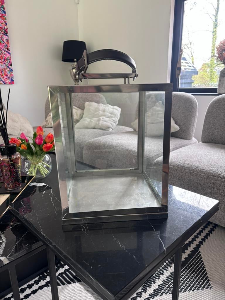 Lanterne Déco Design - Acier Inoxydable & Cuir, Enlèvement, Brun, Métal, Bougie